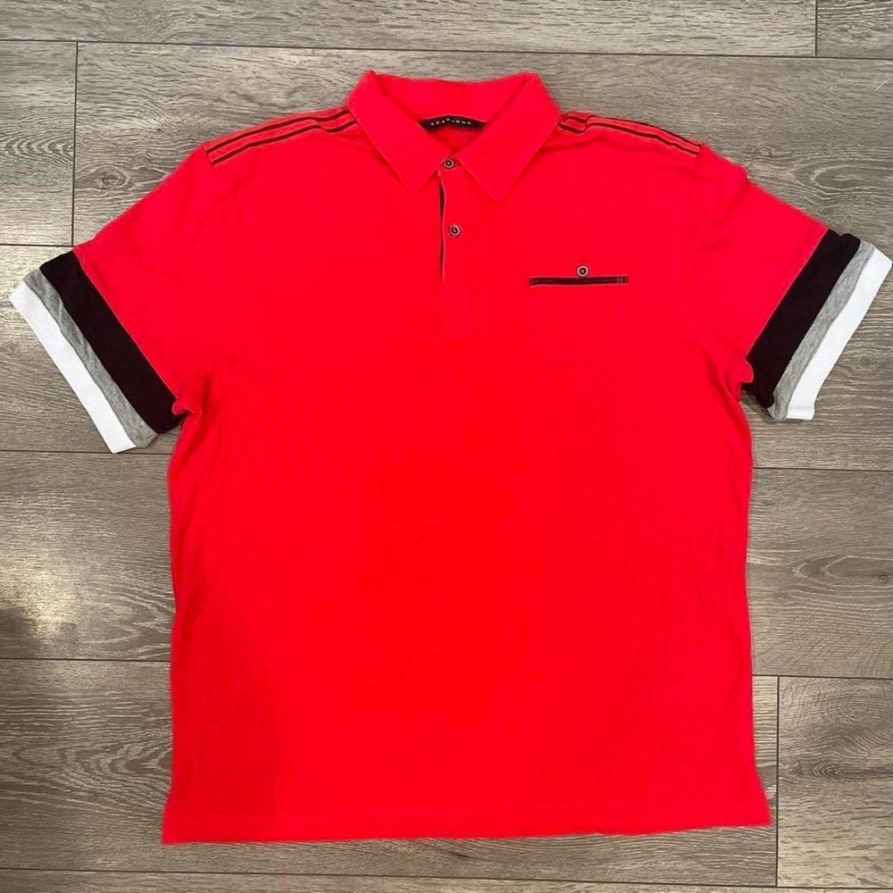 Sean John Mens Red Short Sleeve Polo Shirt Colorblock Racing Stripe XL